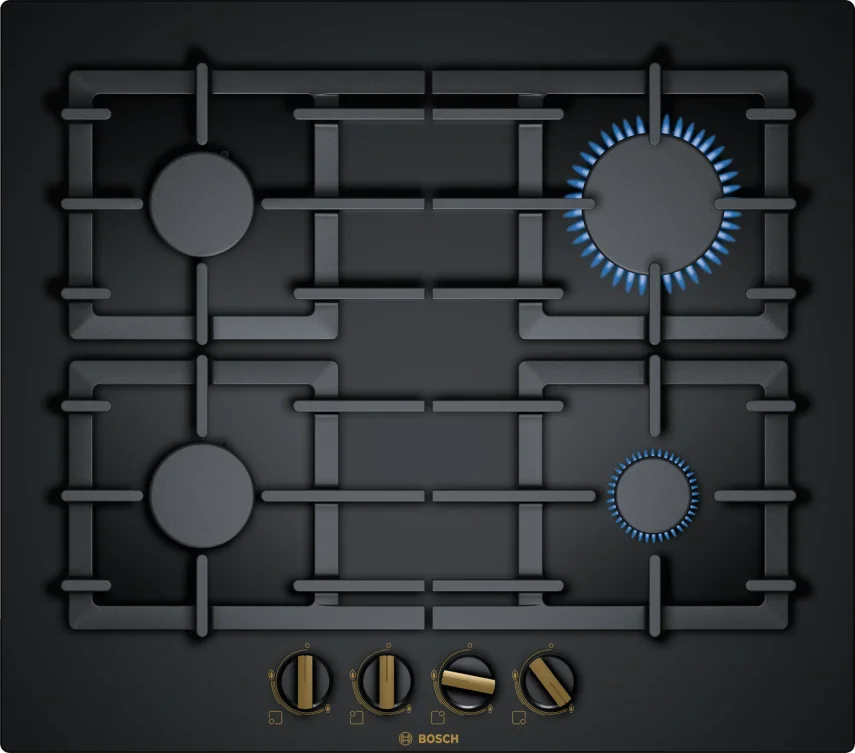 BOSCH PPP6B6B90R Serie 6 Gazlı Ankastre Ocak 60 cm NeoKlasik, Siyah - 1