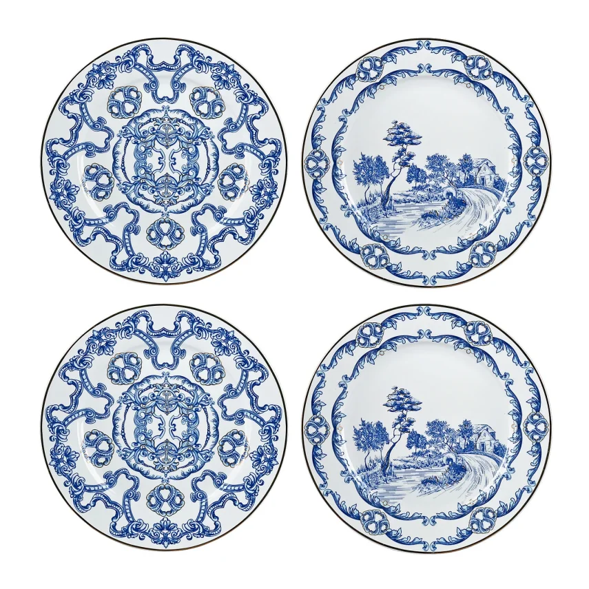 Lucky Art Florance Bone China Naturel Barok Desenli 4'lü Pasta Tabağı Seti 20 cm - 1