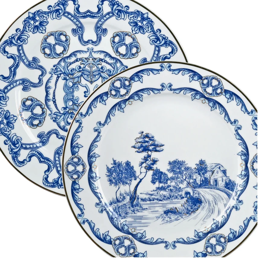 Lucky Art Florance Bone China Naturel Barok Desenli 4'lü Pasta Tabağı Seti 20 cm - 2