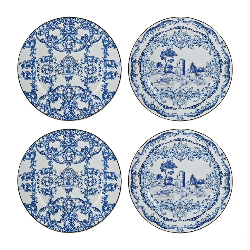 Lucky Art Florance Bone China Naturel Barok Desenli 4'lü Pasta Tabağı Seti 27 cm - 1