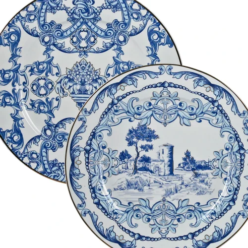 Lucky Art Florance Bone China Naturel Barok Desenli 4'lü Pasta Tabağı Seti 27 cm - 2