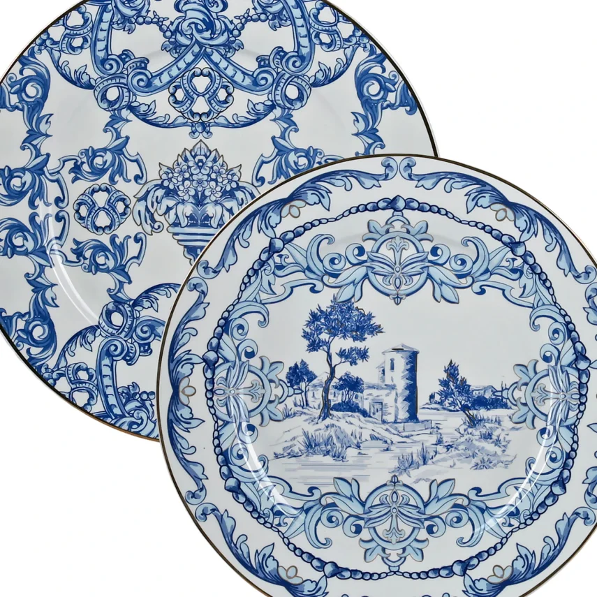 Lucky Art Florance Bone China Naturel Barok Desenli 4'lü Pasta Tabağı Seti 27 cm - 2