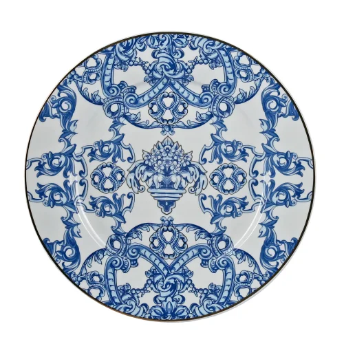 Lucky Art Florance Bone China Naturel Barok Desenli 4'lü Pasta Tabağı Seti 27 cm - 4