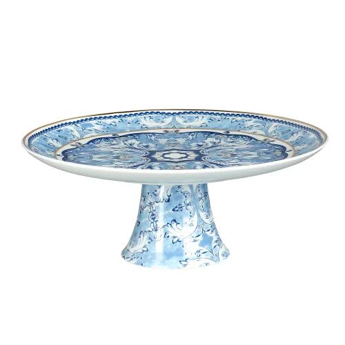 Lucky Art Florance Bone China Naturel Barok Desenli Ayaklı Kek Standı 27 cm - Lucky Art