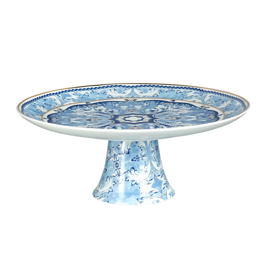 Lucky Art Florance Bone China Naturel Barok Desenli Ayaklı Kek Standı 27 cm - 1