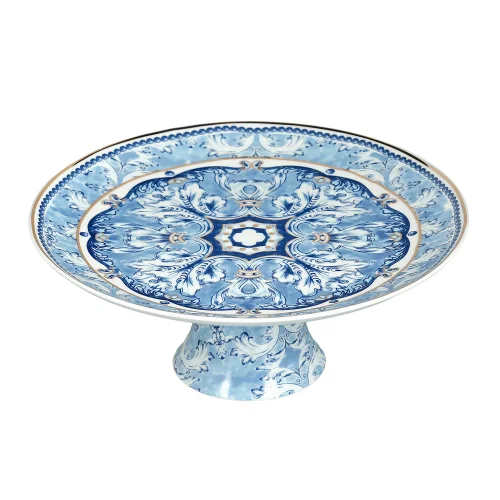 Lucky Art Florance Bone China Naturel Barok Desenli Ayaklı Kek Standı 27 cm - 2