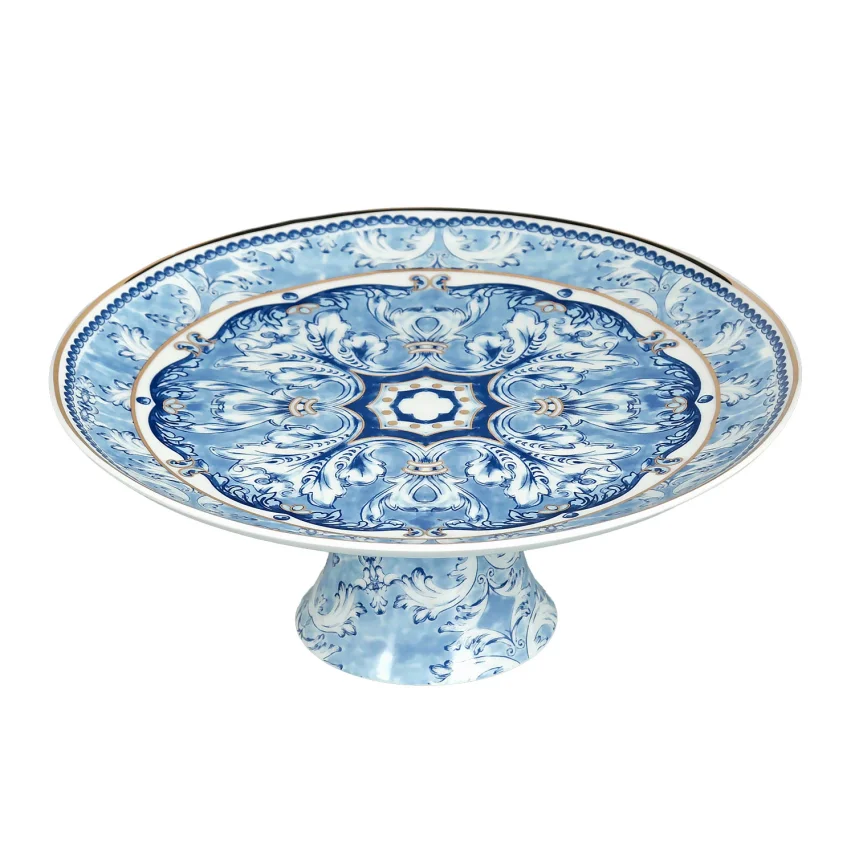 Lucky Art Florance Bone China Naturel Barok Desenli Ayaklı Kek Standı 27 cm - 2