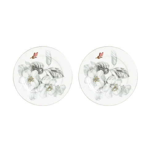 Lucky Art Harmonia New Bone China Gri Naturel Desenli 2'li Servis Tabağı Seti 27 cm - Lucky Art