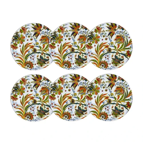 Lucky Art Yvette Paisley Desen 6'lı Porselen Servis Tabağı Seti 27 cm - Lucky Art