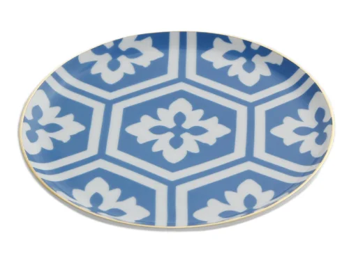 Porland Morocco Desen2 Mavi Düz Tabak 17cm 6 adet - 2