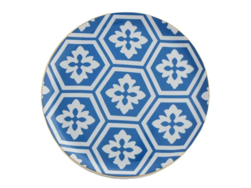 Porland Morocco Desen2 Mavi Düz Tabak 24cm 6 Adet - PORLAND