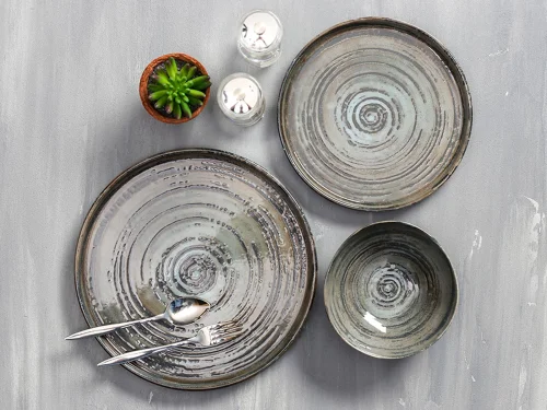 Porland Stoneware Vintage 3 Parça Tek Kişilik Yemek Takımı - PORLAND