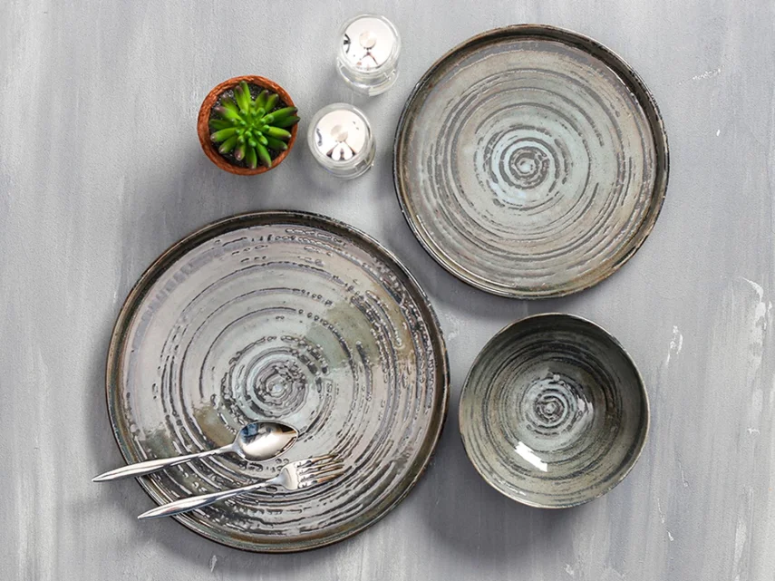 Porland Stoneware Vintage 3 Parça Tek Kişilik Yemek Takımı - 1