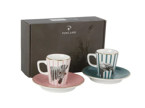 Porland Wild Life Zebra-Elephant 2 Kişilik Kahve Takımı 80cc - PORLAND
